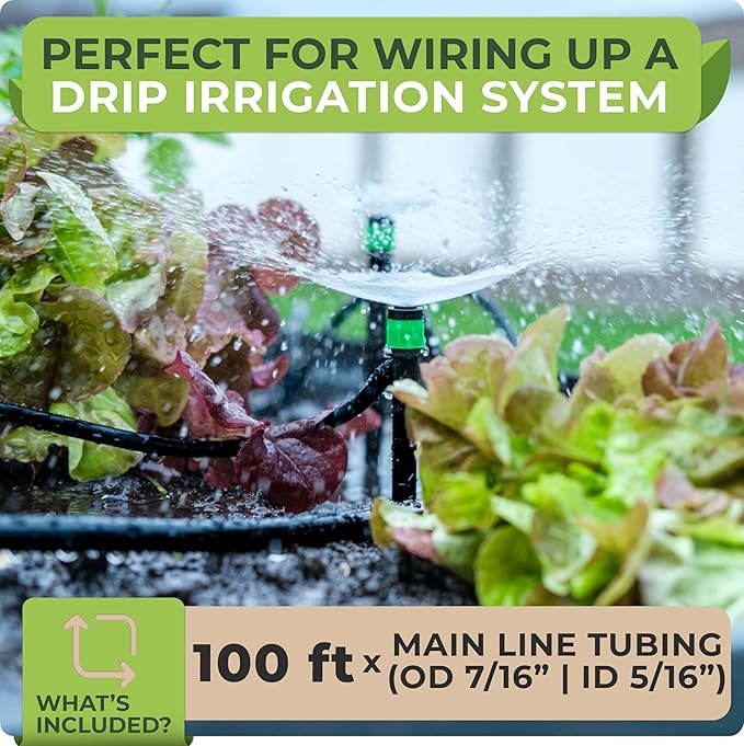 CARPATHEN 100ft Drip Irrigation Tubing - Mainline - (5/16 ID - 7/16 OD) Black PVC Water Line