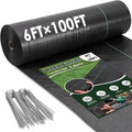 HongWay 6FT x 100FT Weed Barrier Landscape Fabric Weed Control Weed Blocker Fabric Heavy Duty with 40 U-Shaped Stakes Ground Garden Bed Cover Woven Geotextile Fabric for Underlayment Driveway