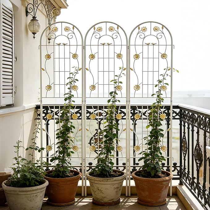 2 Pack Large Garden Trellis 71 H x 19.7 W Heavy Duty Rustproof White Iron Plant Trellis for Potted Plant Support Metal Climbing Rose Trellis Vine Vegetable Cucumber
