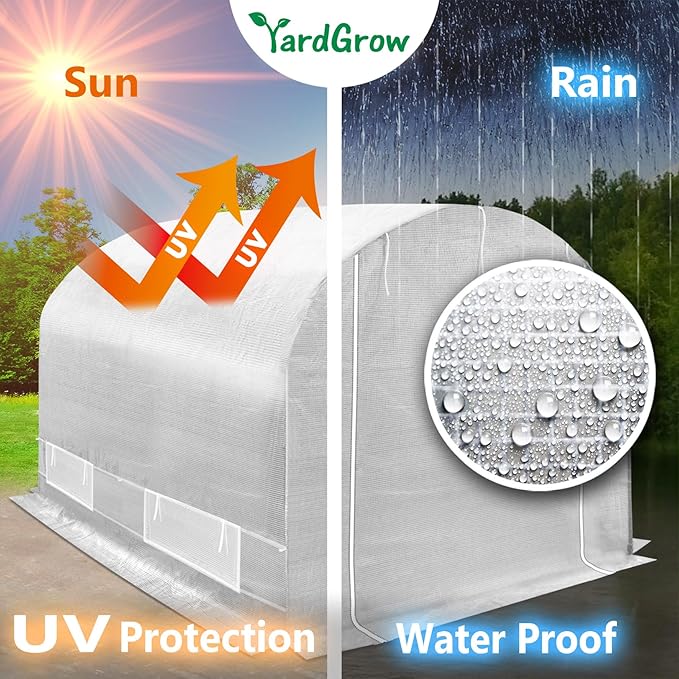 YardGrow 2-Doors Replacement Greenhouse Cover for Larger Walk in Outdoor Yard Plant Gardening Hot House Cover ONLY (10'x7'x6' White)