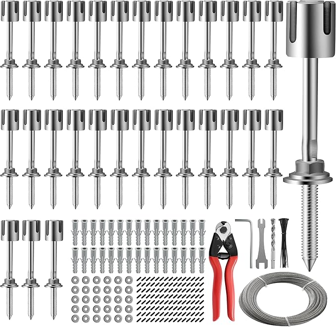 Wire Trellis for Climbing Plants Outdoor 30-Set Wall Wire Trellis Kit with 1/8in x 150ft Stainless Steel Cable &amp Cutter T316 Espalier System for Fence and Garden DIY Projects