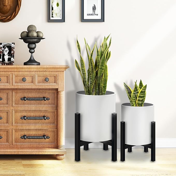 Plant Pot with Stands Set of 2 Mid Century Planters for Indoor Plants Modern Decorative Flower Pots for Balcony Office Living Room or Garden with Drainage Plug 12 inch &amp 10 inch