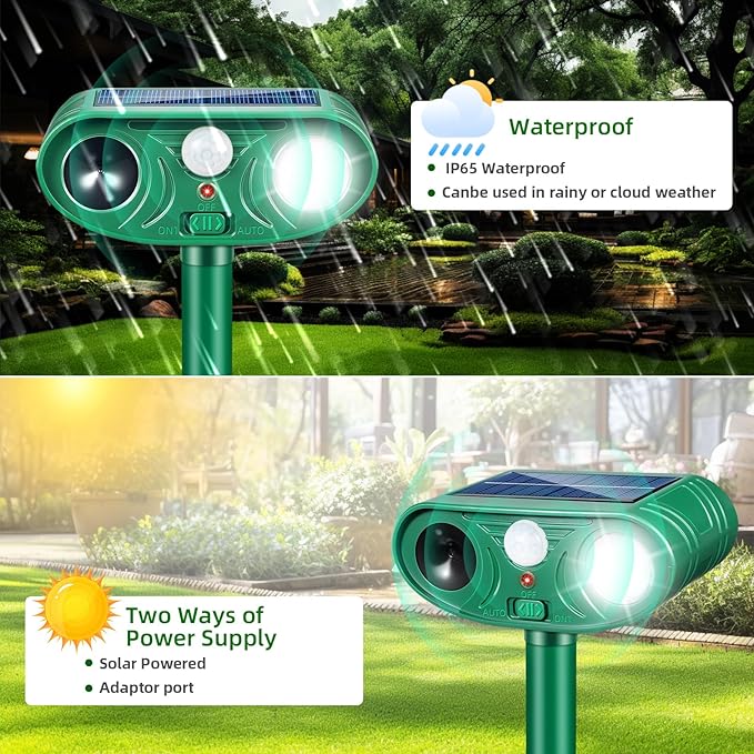 2026 Upgraded Solar Ultrasonic Animal Repeller Outdoor with Motion Sensor &amp LED Strobe Cat Repellent Outdoor Effective Dog Deer Raccoon Squirrel Deterrent for Yard Lawn Garden 4 Pack