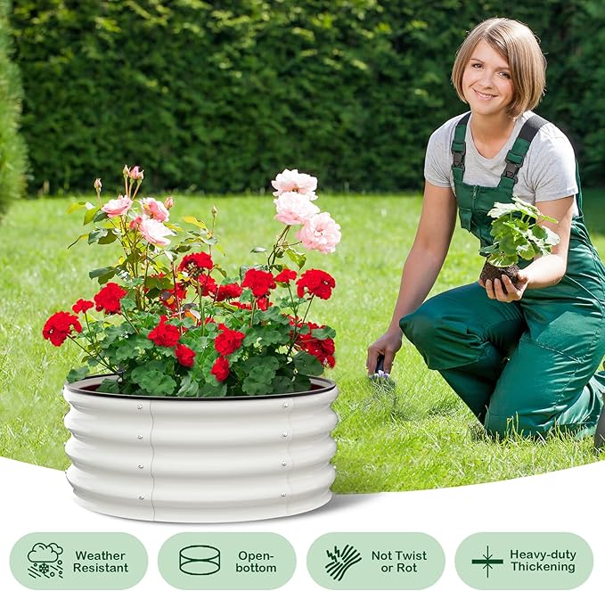 2 - Pack Round Galvanized Raised Garden Bed - 2FT/3FT/4FT Sizes - Outdoor Flower &amp Vegetable Bed - Heavy - Duty &amp Open - Bottom Design 2x2FT
