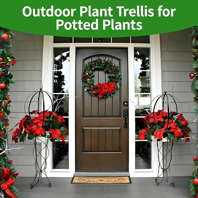 2Pcs Metal Obelisk Trellis for Climbing Plants Outdoor 25.5X21.5 Circle Garden Trellises for Vines Flowers Climbing Plant Trellis Potted Cages Plant Support for Patio Doorway Courtyard Decor