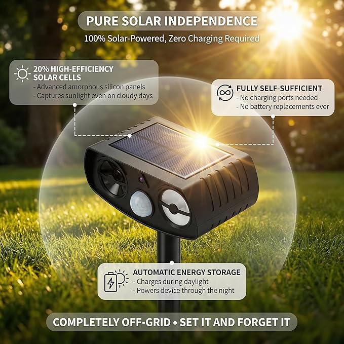 Solar Ultrasonic Animal Repeller Outdoor Motion Sensor Waterproof Pest Deterrent Raccoon Skunk Fox Squirrel Rabbit Dog Cat Deer Repellent for Yard Garden Farm 33ft 120° Coverage 2 Pack Black