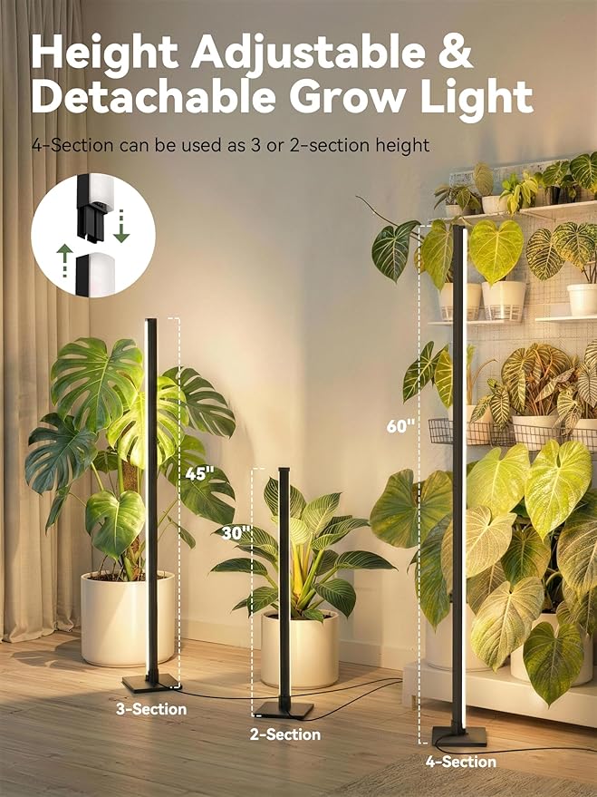 GLOWRIUM Grow Lights for Indoor Plants 36W Vertical Plant Grow Lights with Auto-Timer Full Spectrum LED Standing Plant Grow Light 3 Light Modes 6-Level Dimmable (60in)