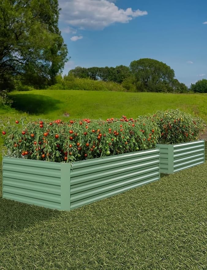 2 PCS Galvanized Raised Garden Bed 6 x 3 x 2 Ft 24 Inch Tall Metal Planter Box Set for Flowers Herbs Vegetables Rust Resistant Outdoor Raised Beds for Garden Patio Yard Green