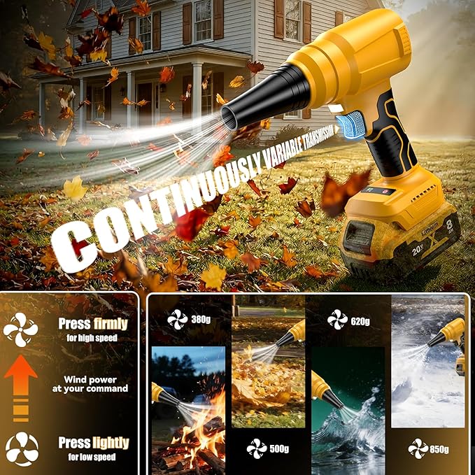 Electric Cordless Leaf Blower Dust Blower for DEWALT 20V Battery 140000 RPM Brushless High-Speed Motor Handheld Jet Fan Air Blower for Patio Cleaning Lawn CareBlowing Leaves and Dust -Tool only