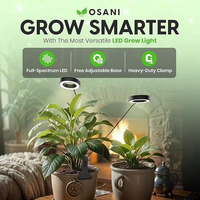OSANI 24 Gooseneck Long Arm Grow Light 48 Wide Coverage 6000K Full Spectrum LED Grow Lights for Indoor Plants with Red Blue LEDs 10-Level Dimmable Auto Timer USB &amp Adapter Grow Lights Indo