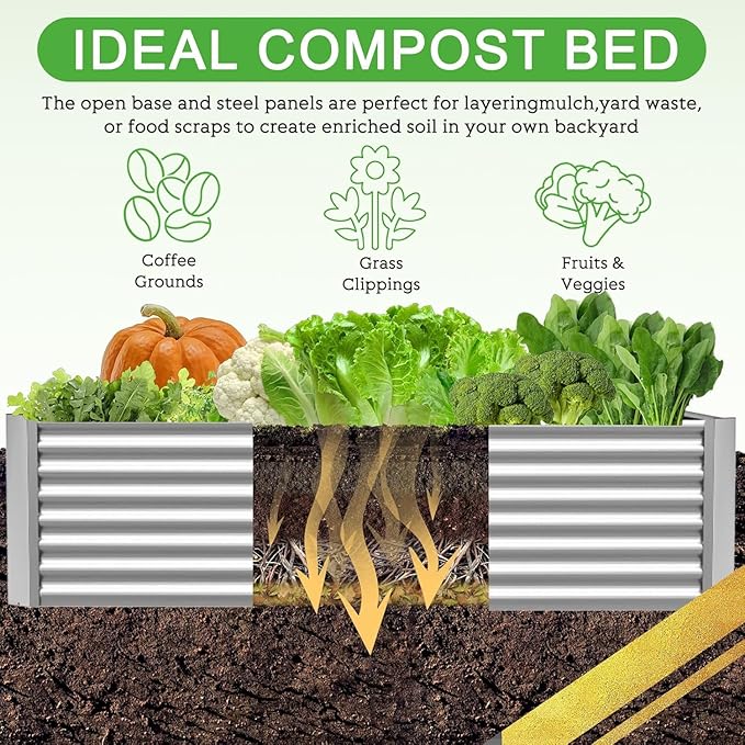 FRIZIONE 3pcs 8x4ft Galvanized Raised Garden Bed OutdoorAbove Ground Garden Bed for VegetableMetal Raised Beds for FlowerSteel Raised Beds for Gardening