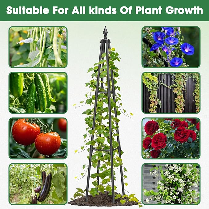 Obelisk Trellis for Climbing Plants 4 FT Garden Trellises with 16mm Thickened Plastic-Coated Metal Pipes Trellis for Climbing Potted Plant Vine Flower Rose Vegetable Tomato Cucumber Outdoor Indoor