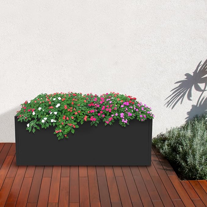 Metal Raised Garden Bed Modern Rectangular Planter Flower Box for Indoor Outdoor Balconies Gardens Decks Patios Decks Front Porches 38 * 15 * 15 in (Black)