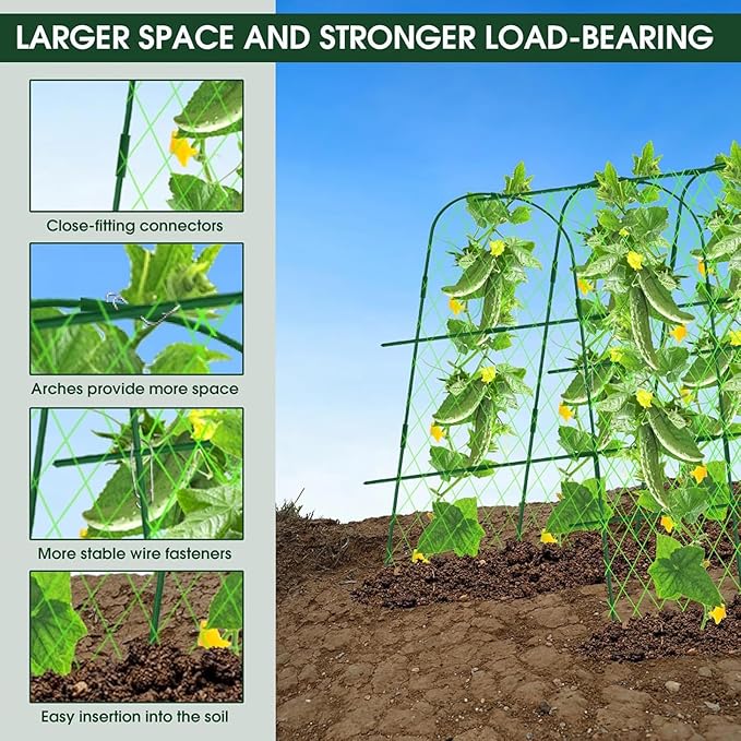 Cucumber Trellis for Raised Bed U-Shape Garden Trellis for Climbing Plants Outdoor with Climbing Net and Plant Support Clip for Tomato Bean Grape Zucchini63 x 47 Inch