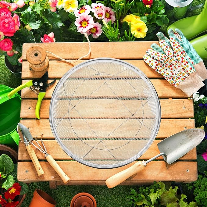 BESPORTBLE Garden Potting Mesh Sieve Sifting Pan Stainless Steel Soil Sifter Gardening Manual Soil Sieve Filter Sifting Pans for Mining 2mm Hole Diameter