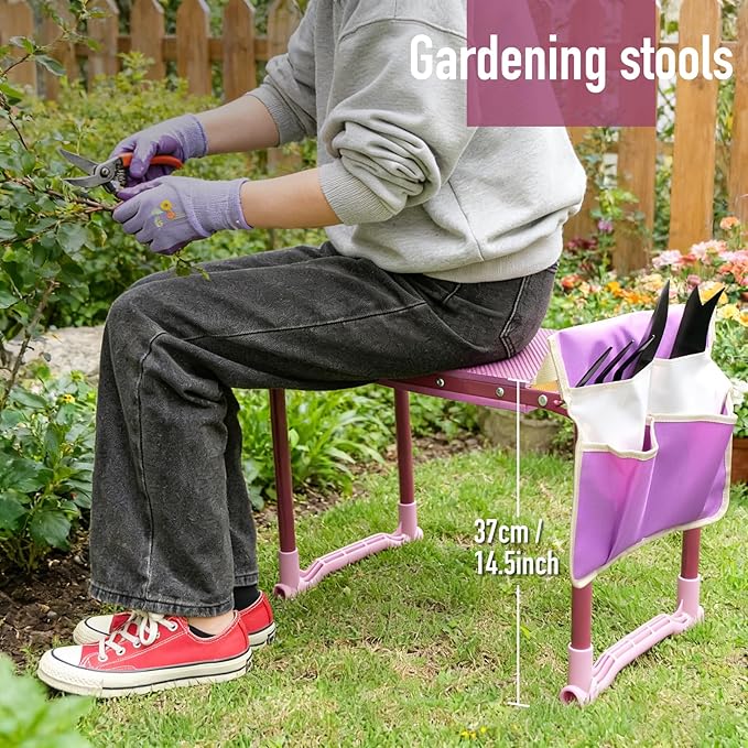 Folding Garden Stool and Kneeler Heavy Duty Garden Kneeler and Seat Kneeling Device for Gardening Gardeners and Seniors (Purple)