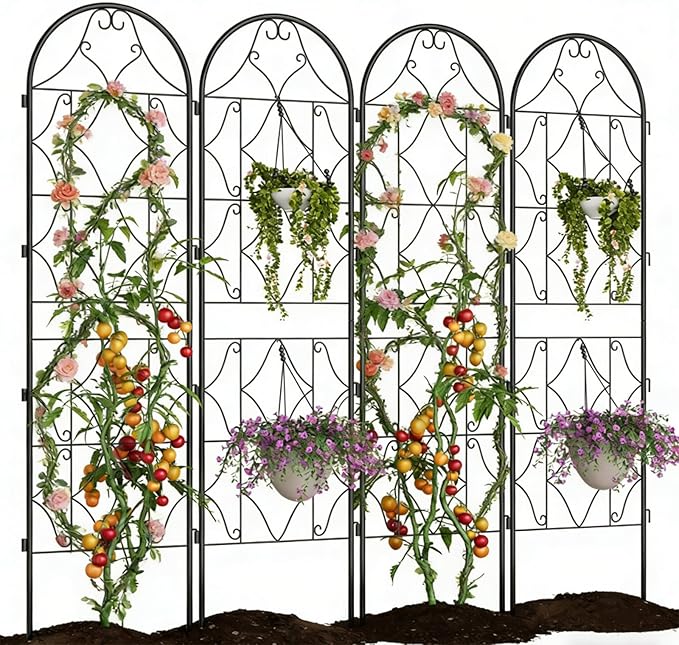 Garden Trellis 4PCS Metal Trellis for Climbing Plants &amp Vegetables22 W x 75 H Decorative Trellis Panel with Scroll Design Rust-Resistant Plant in Yard Patio