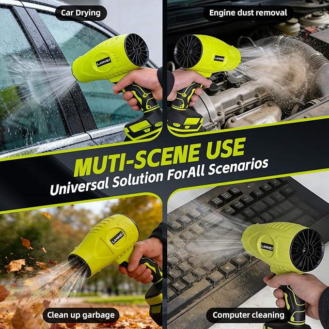 21V Cordless Leaf Blower with 2 * 3.0Ah Batteries and Charger High Power Turbo Jet Blower Lightweight Handheld Electric Blower for Lawn Care Yard Maintenance and Snow Clearing