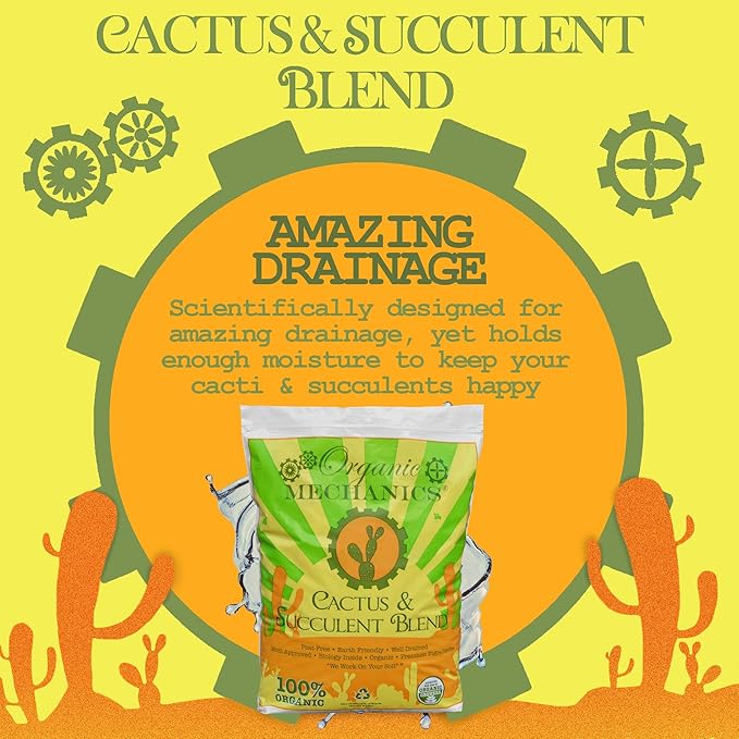 Organic Mechanics Cactus and Succulent Blend Potting Soil 8 qt (Pack of 4) – Well-Drained Organic Mix – Enhances Plant and Root Growth with Biochar Rice Hulls and Worm Castings