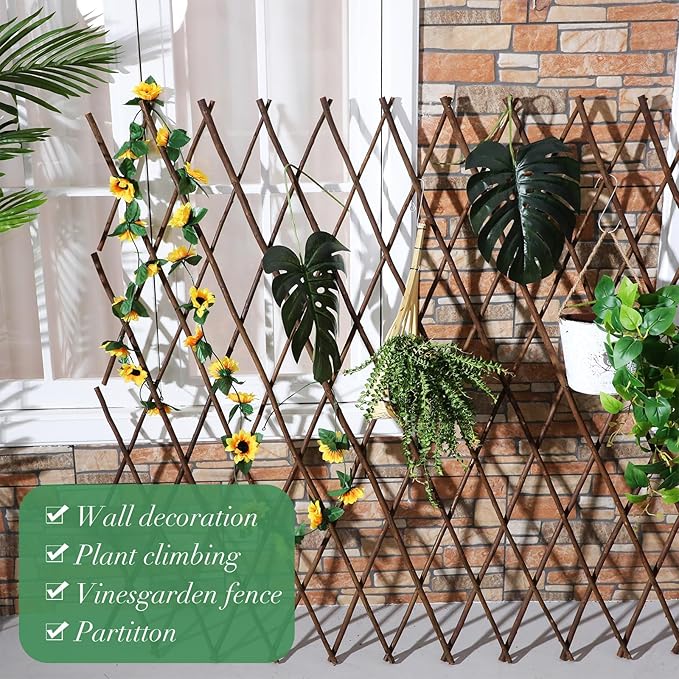 4 Pack Expandable Willow Trellis Lattice Fence Willow Fence Panel for Climbing Plants Garden Lattice Trellis Plant Support Open Screen Fencing Outdoor Decorative Wood