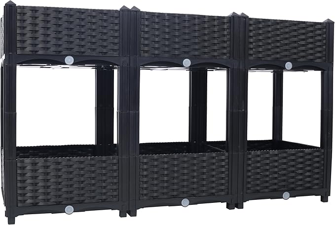 Planter Raised Beds - Elevated Garden Box with Drainage 47.2x15.7x27.7 Black for Vegetables Flowers Herbs