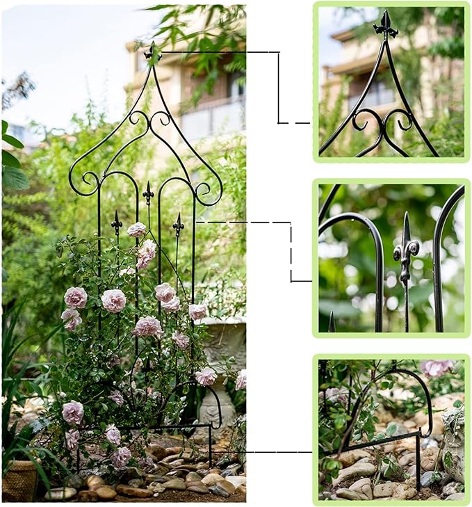 Iron Garden Trellis Climbing Frame 140cm×50cm Outdoor Fence Plant Support Stake for Outdoor Garden Terrace Balcony Flower Bed