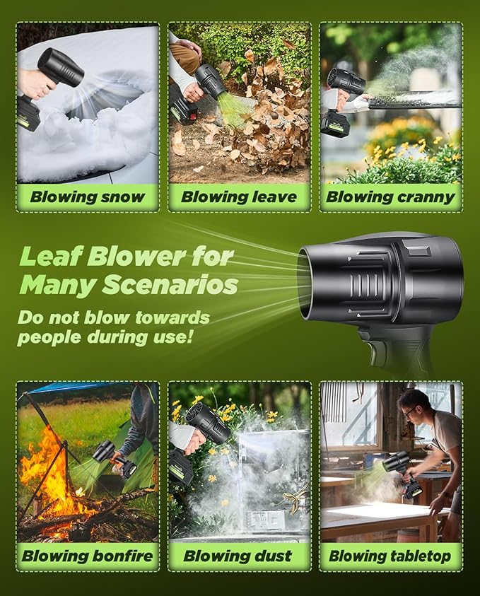 Sakertool Cordless Leaf Blower Portable Dust CleannerHandheld Blower with 2 21 V 3000 mAh Batteries - 180000 RPM with Adjustable Speed - for Lawn Care Patio CleaningDrying