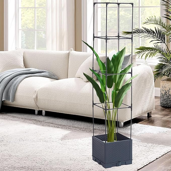 Planter with Trellis - with Trellis Vertical Support Pots - Outdoor Vine Flower Garden Planterfor Tomato Cucumber Pea Grape Vines Vegetable Flower Fruit Potted Indoor