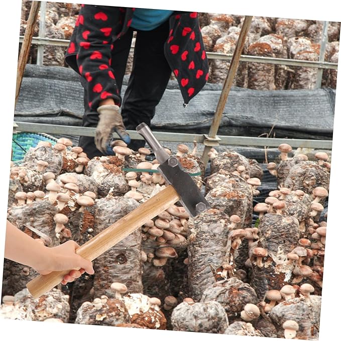 Double Head Mushroom Hammer Log Inoculation Tool Spawn Mushroom Planting Puncher Garden Tool Set Made of Wood and Iron Sturdy