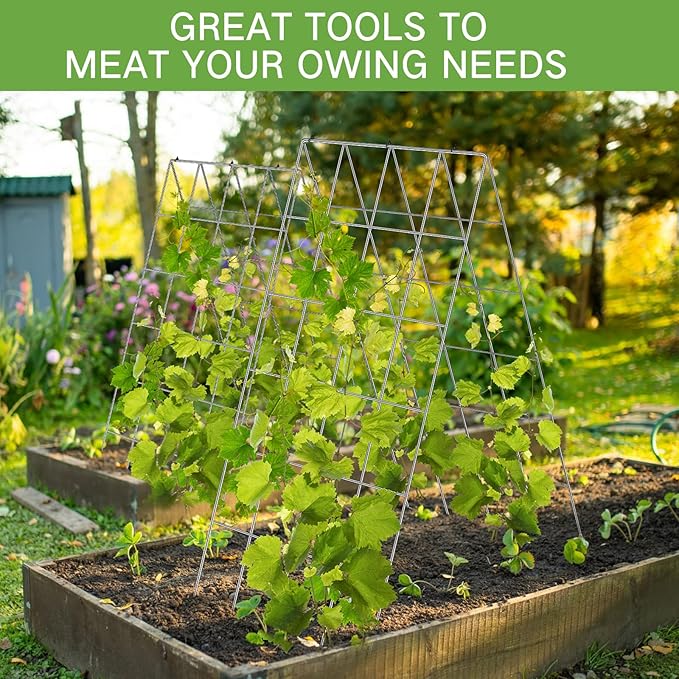 Foldable Cucumber Trellis for Raised Bed 35 x 18 A Frame Garden Trellis for Climbing Plants Vegetables Tomato Pea Grape Metal Cattle Panel Trellis with Gloves (2 Pack)