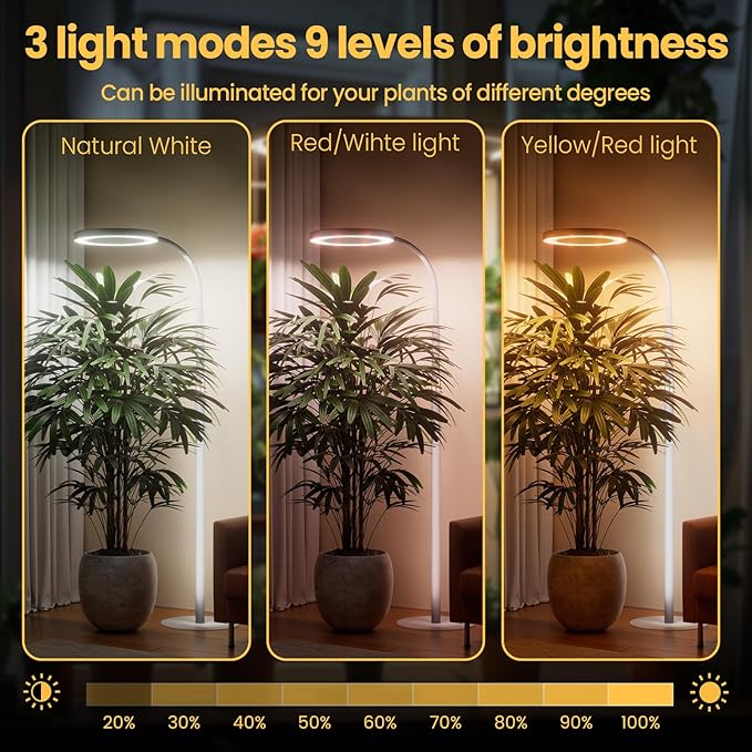 Plant Grow Light for Indoor Plants Full Spectrum Grow Lamp with Pedestal Stand Automatic Timer for 3H/9H/12H Height Adjustable 51-67in White