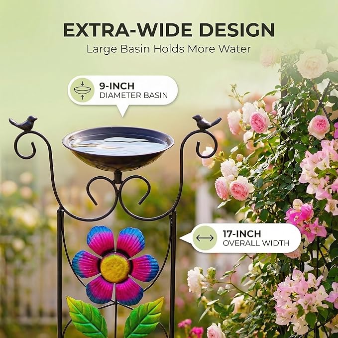 Bird Bath with Trellis Outdoor - 40 Antique Iron Free Standing with 9 Detachable Basin Spinning Flower Windmill &amp Birdfeeder Station for Garden Decor