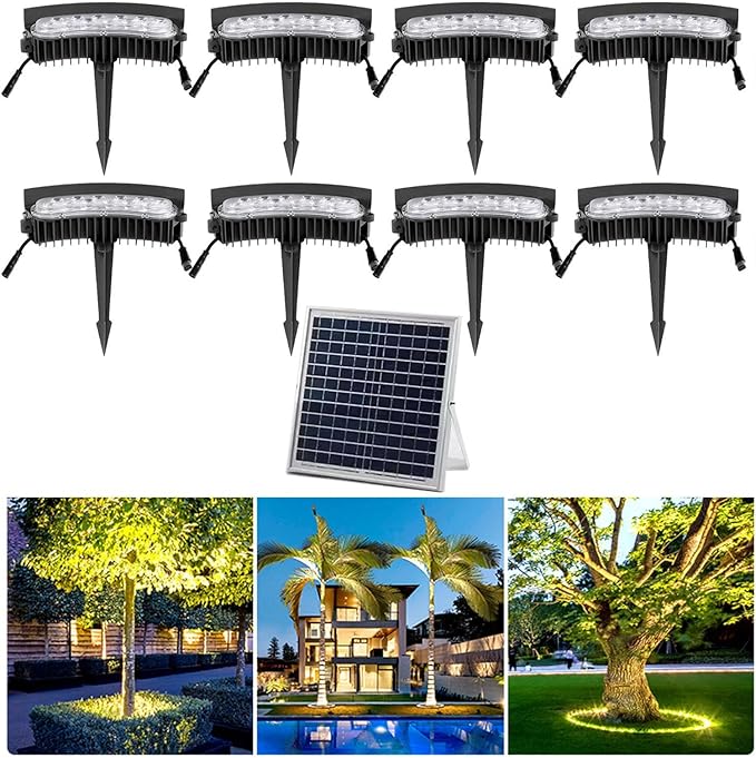Solar Palm Tree Lights Outdoor LED Low Voltage Landscape Tree Ring Lights Landscape Spotlights Made to Last(White LightPack of 8)