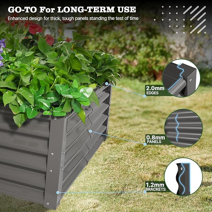 A ANLEOLIFE 4X4X1.5 ft Galvanized Raised Garden Beds Outdoor Square Metal Planter Box for Planting Vegetables Flowers Herb Anti-Rust &amp Easy-Setup Quartz Grey