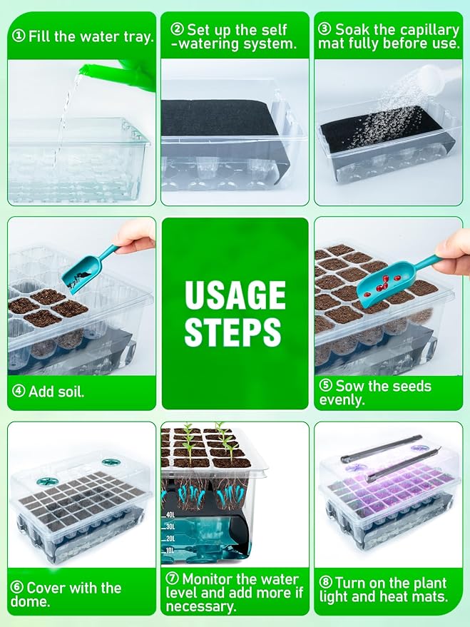 Self-Watering Seed Starter Tray with Grow Light 80-Cell Plant Starter Trays Seed Starter Kit Seed Starter Tray for Seed Starting Plant Germination &amp Seedling Growing 2 Pack