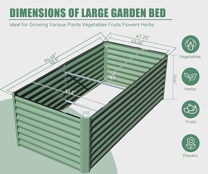 8x4x2 ft Galvanized Raised Garden Bed Outdoor Planter GBoxes Large Metal Planter Box for Gardening Vegetables Fruits FlowersGreen
