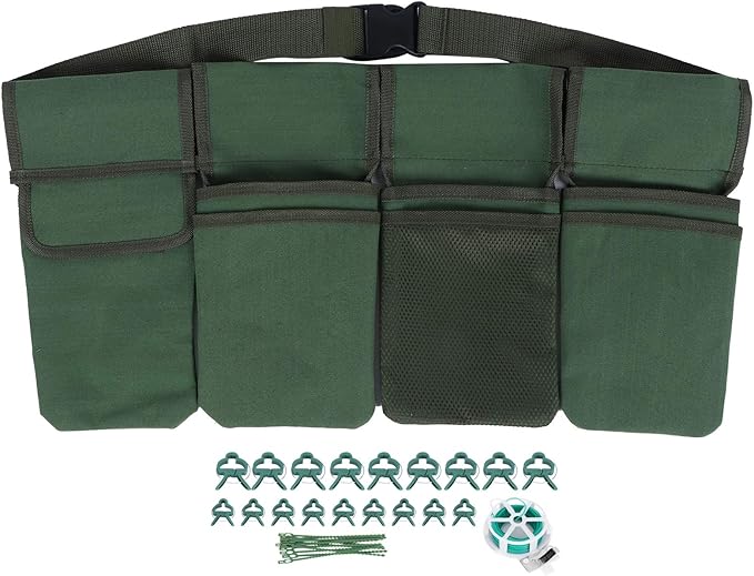 Gardening Tools Set with Green Waist Bag Plant Support Clips and Adjustable Cable Ties Kit