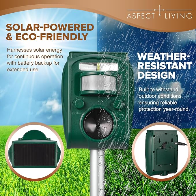 Solar Ultrasonic Animal Repellent Outdoor Squirrel Deer Repellent Devices Motion DetectionIP65 Waterproof Cat Mouse Raccoon Dog Bird Repellent Deterrent