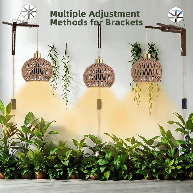 Hanging Grow Lights for Indoor Plants - 35W 4000K Full Spectrum Plant Light Wall Mounted Grow Light with Wooden Bracket Timer 15FT Power Cord Ideal for Plants Flowers &amp Home Decor