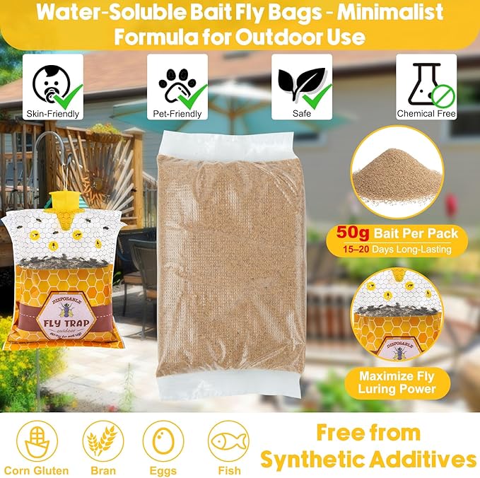 8 Pack Big Fly Traps Outdoor Hanging for Patio Flies Bags Outdoor Disposable with 50g Bait Bug Fly Hunter Catcher Killer Control for Barn Horse Ranch Chicken Coop