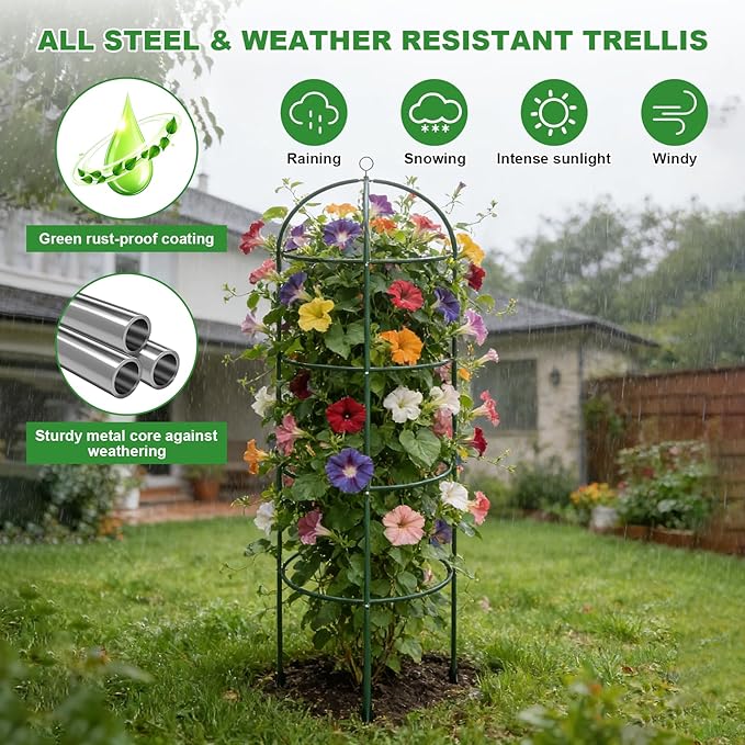 Garden Obelisk Trellis for Climbing Plants 5.7/4.5FT Heavy Duty Metal &amp Rustproof Plant Climbing Support for Garden Indoor Outdoor Potted Plant Flowers Fruits Vegetable Vines (4.5FT / 1Pack)