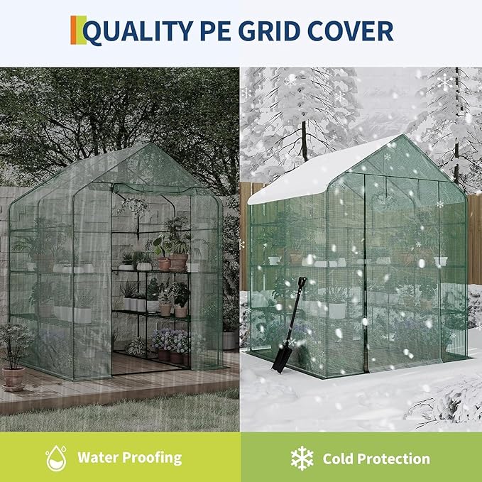 57x57x77 Inch Greenhouse for OutdoorPortable Walk in Greenhouses with Thicken PE CoverDurable Green House Kit with Window Vent 3 Tier 12 Shelves for Indoor Backyard Outside