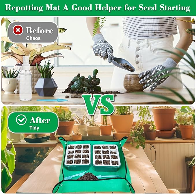 Reusable Silicone Seed Starter Tray 96 Cells Seed Starter Kit with Humidity Adjustable Dome and Lid 8 Packs Plant Germination Trays with Repotting Mat Germination Kit for Seeds Grow Starting