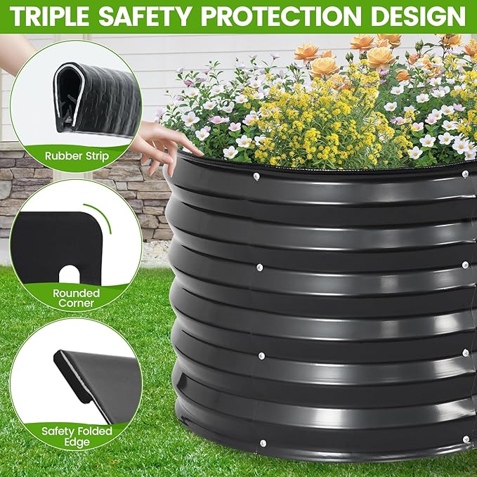 Galvanized Raised Garden Bed Outdoor |17'' Tall Planter Box Outdoor for Deep Root Plants | 3Pcs Raised Bed Kit for Gardening with Rubber Strip for Vegetables Flowers Fruits (Darkgrey 4x2x1.4FT)