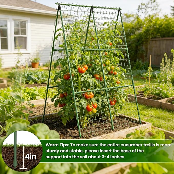 Cucumber Trellis for Raised Bed 32 L x 48 H A-Shape 2 Pack 11mm Garden Trellis for Climbing Plants Outdoor Metal Arch Trellis for Vegetables Plant Support for Tomato Pea Zucchini Grape Flowers