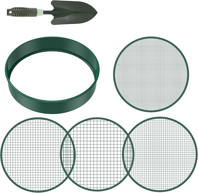 Soil Sifter for Gardening 12 Inch Dirt Garden Sieve Soil Sifter with 4 Replaceable Fine Screens and Shovel Rock Sieve Sifter Sifting Pan Soil Sieve Sifter Set