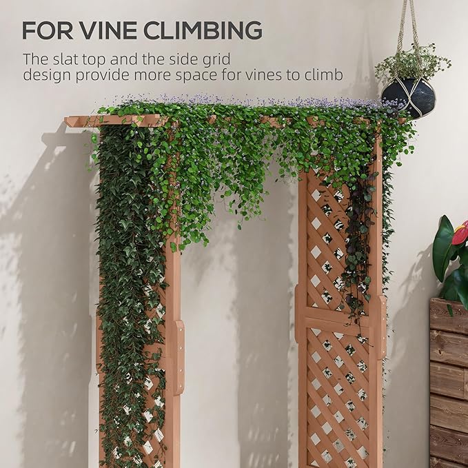 Outsunny Raised Garden Bed with Arch Trellis for Vine Climbing Plants Hanging Flowers 70.75 Tall Outdoor Wood Planter Box with Drainage Hole &amp Fabric Filter for Backyard Patio Brown