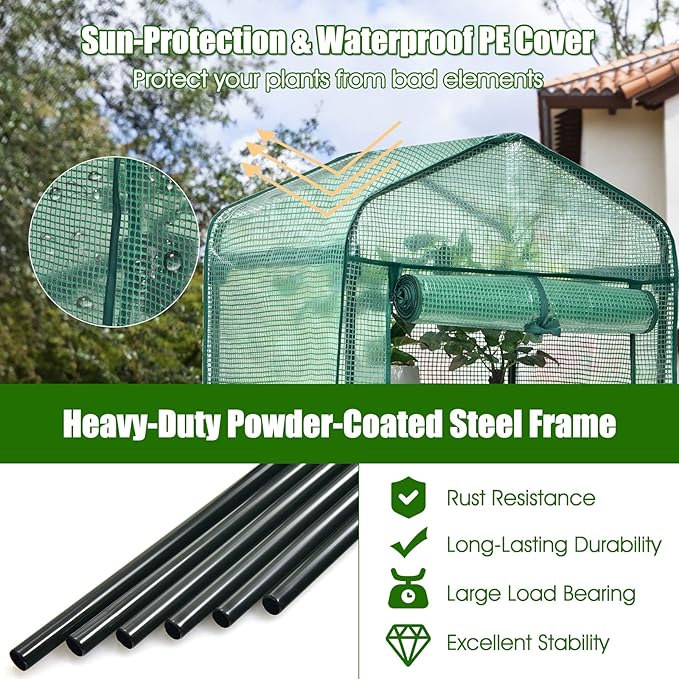 S AFSTAR Portable Greenhouse with Shelves 27 x 19 x 75 Green House with 4 Tiers Mesh Shelves &amp Roll-Up Door Small Greenhouse Mini Growing House Greenhouses for Outdoors Garden Patio Backyard