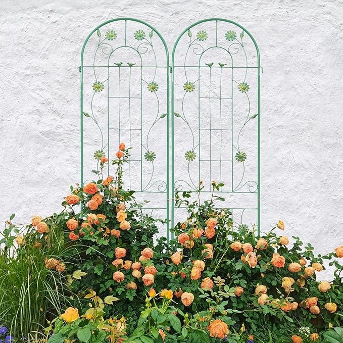 Prime 2 Pack Metal Garden Trellis 86.7 x 19.7 Rustproof Trellis for Climbing Plants Outdoor Flower Support Green