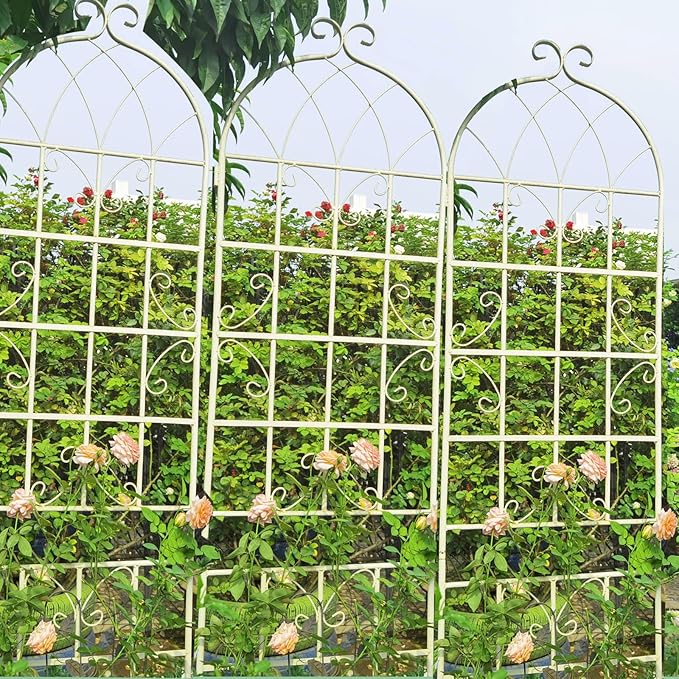 2 Pack Metal Garden Trellis 86.7 H Cream White Garden Fence Rustproof Trellis for Climbing Plants Support Roses Flower Outdoor Lawn White Tall